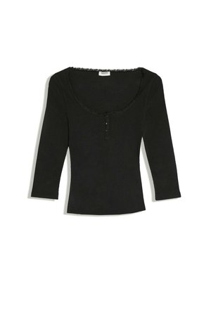 Bershka, LONG-SLEEVE V-NECK SHIRT WITH LACE DETAIL AND BUTTONS - T-shirt à manches longues - black