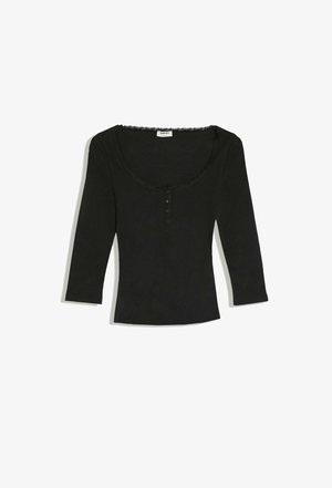 Bershka, LONG-SLEEVE V-NECK SHIRT WITH LACE DETAIL AND BUTTONS - T-shirt à manches longues - black