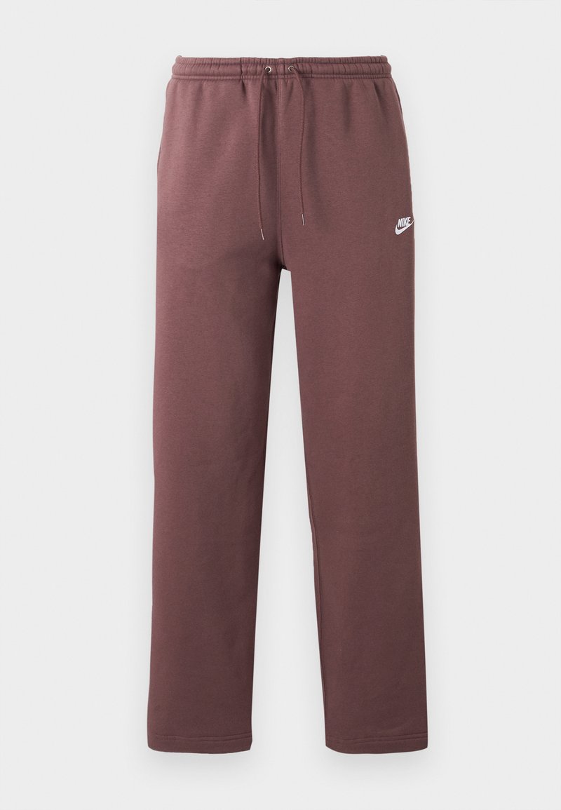 Braune Nike-Sweatpants mit elastischem Bund und Kordelzug, mit kleinem weißem Nike-Logo am linken Oberschenkel.