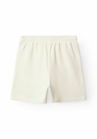 Ljusgrå strukturerade träningsshorts med resårmidja och sidoklipp, prydda med ett rutmönster för extra detaljer.
