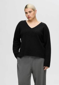 Selected Femme SLFLULU NEW V NECK - Pulover - black