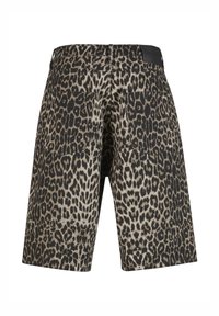 Shorts mi-longue à imprimé léopard avec poches arrière et étiquette de ceinture noire, vus de dos.