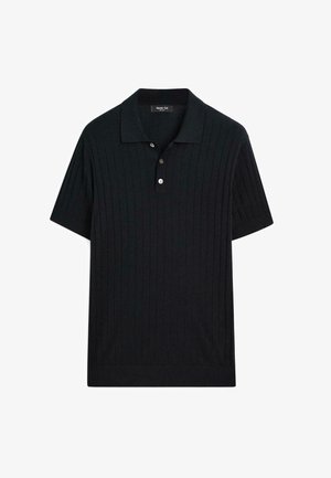 Zwarte geribde poloshirt met een klassieke kraag, korte mouwen en een knoopsluiting met drie knopen. Gemaakt van een zachte, gestructureerde stof.