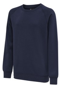 Felpa blu navy realizzata in tessuto morbido, con scollatura rotonda, maniche raglan e polsini e bordo a costine per un fitting confortevole.