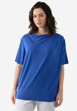 Ulla Popken WATERFALL NECKLINE SHORT SLEEVE  - T-shirt basic - blue