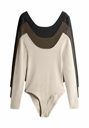 REGULAR FIT - 3 PACK LONG SLEEVE SQUARE NECK - Body - black chocolate cream