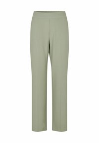 Ljusgröna, skräddarsydda byxor med en slät yta, som har en bred midja och två framträdande veck för en strukturerad look.