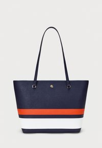STRIPED LEATHER MEDIUM KARLY TOTE BAG - Kandekott - refined navy/orange/white