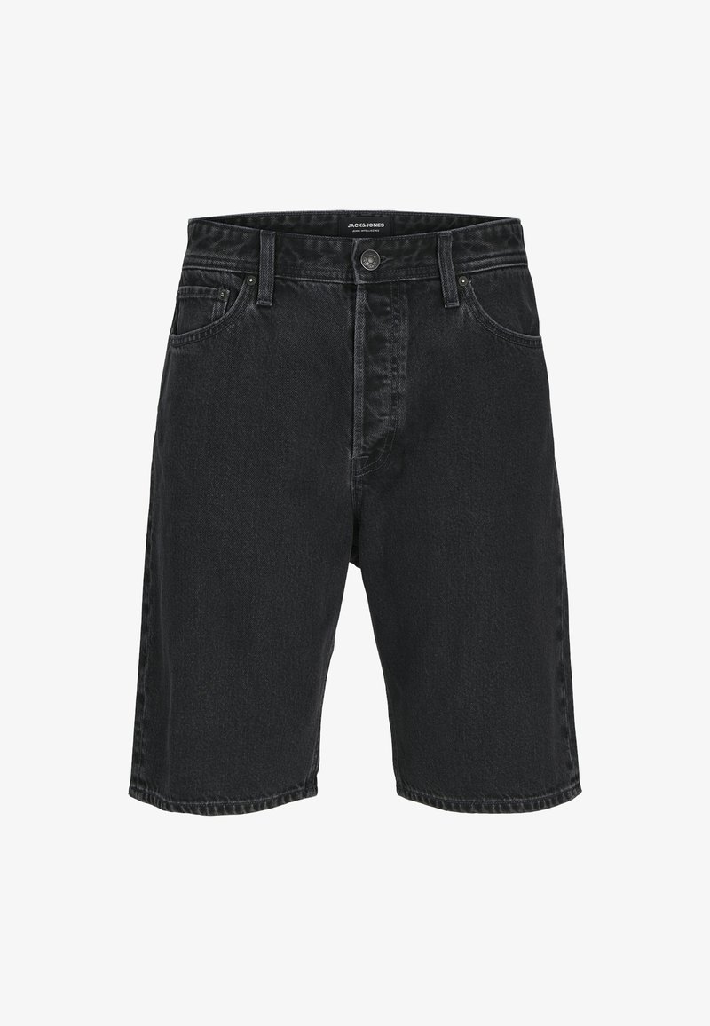 Svarta denimshorts med en klassisk femfickdesign, metallknappstängning och stickade detaljer vid midjan och fållen.