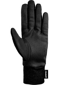Gant noir avec un extérieur lisse, une paume texturée et un poignet ajusté. Des zones renforcées sont remarquables sur la paume et le pouce.