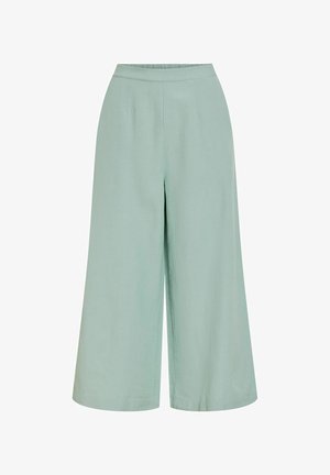 Pantaloni scurți cu croială largă pe picior și talie înaltă, de culoare verde salvie deschis, cu talie elastică și detalii frontale netede.