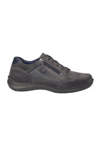 Sneaker in pelle grigia con una texture liscia, dotato di una cerniera laterale, tonnellate perforate e una suola ammortizzata per il massimo comfort.