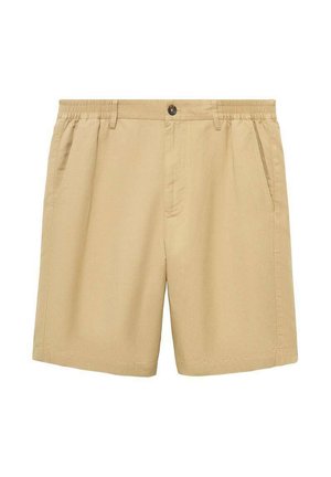 Ljusbeiga shorts i ett mjukt tyg. Har ett elastiskt midjeband med knappstängning, två sidofickor och rak passform.