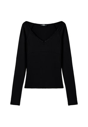Stradivarius, LONG SLEEVE LACE V-NECK T-SHIRT WITH UNDER-BUST DETAIL - T-shirt à manches longues - mottled black