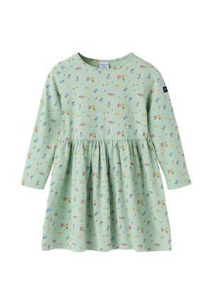Polarn O. Pyret, FLORAL LONG SLEEVE FLARED DRESS - Jerseyjurk - cameo green