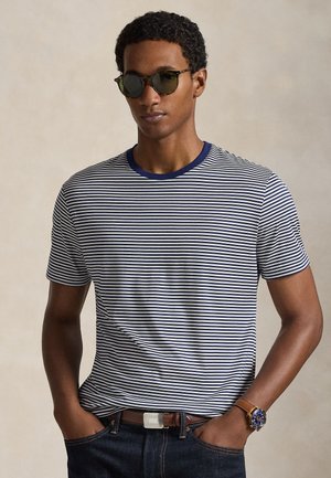 STANDARD FIT STRIPED LISLE T-SHIRT - Tričko s potlačou - newport navy/white