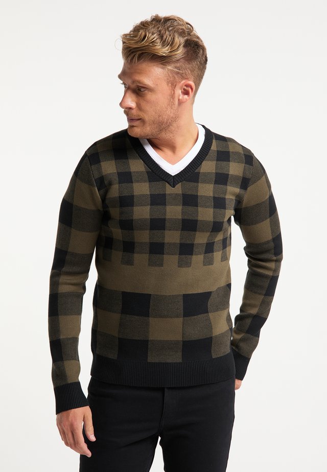 Strikpullover /Striktrøjer - militär oliv schwarz