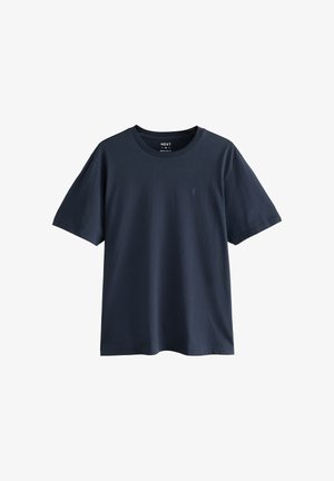 Navy short-sleeve t-shirt made of cotton, featuring a crew neck and a small embroidered logo on the left chest. Smooth texture, relaxed fit.