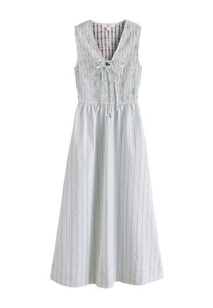 Next, REGULAR FIT - V-NECK SHIRRED BODY - Maxikleid - blue ecru pattern stripe
