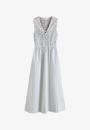 Next, REGULAR FIT - V-NECK SHIRRED BODY - Robe longue - blue ecru pattern stripe
