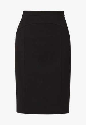 Schwarzer Bleistiftrock mit taillierter Passform, hoher Taille und glatter Textur. Verfügt über dezente Nähte und keine sichtbaren Verschlüsse.