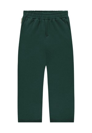 Dark green sweatpants with an elastic waistband, side pockets, and a relaxed fit. Made from soft fabric with a smooth texture.