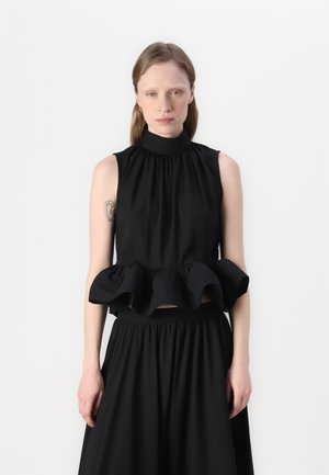 LUNE HALTERNECK FRILLED BLOUSE - Blouse - black