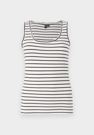 Gestreifter Tanktop in Schwarz und Weiß mit horizontalen Streifen. Mit einem runden Halsausschnitt und dünnen Trägern. Weicher, elastischer Stoff.
