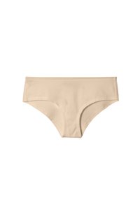 Slip in cotone beige con una texture liscia, vita a media altezza e senza cuciture visibili per linee minime sotto i vestiti. Design semplice e funzionale.