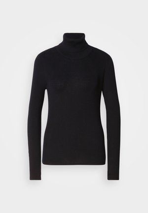 Maglione nero a collo alto con maniche lunghe. Realizzato in materiale a maglia con un design aderente. Texture liscia e dettaglio del collo alto.