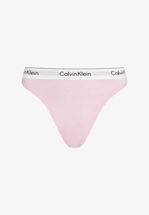 Rosa Calvin Klein-tanga med et glatt, gjennomsiktig stoff. Har en hvit midjebånd med svart merkevarelogo. K klassisk snitt og minimalistisk design.