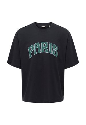 Čierne bavlnené tričko s veľkým zeleným nápisom "PARIS" cez hruď. Krátke rukávy a voľný strih.