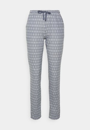 Pantaloni a righe blu navy e bianchi con motivo a diamante, vita elastica con cordoncino e gambe affusolate per un look aderente.