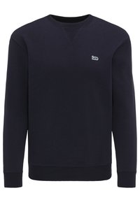 Mörkblå sweatshirt i bomullsmix, med rund halsringning, långa ärmar, ribbade muddarna och en liten broderad logotyp på bröstet.