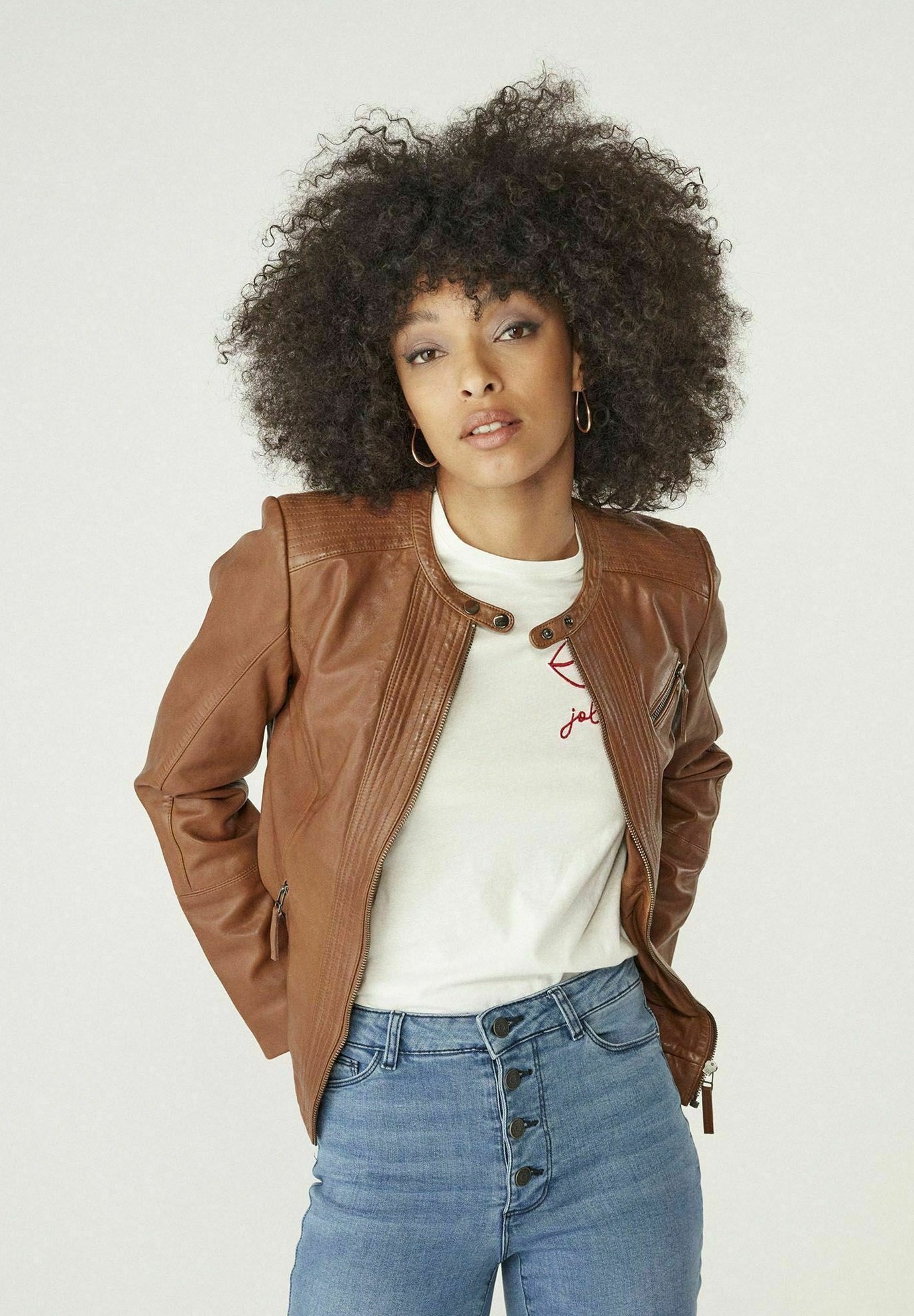 cazadora polipiel marron mujer Big sale - OFF 65%