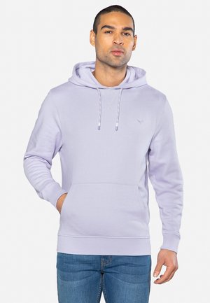 Lichtpaars hoodie gemaakt van zacht materiaal, met een kangoeroezak, een capuchon met trekkoord en ribgebreide manchetten en onderrand. Eenvoudig logo detail.