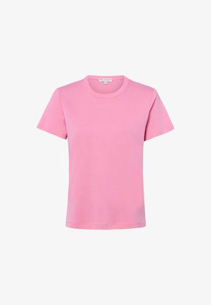 Rosa kurzärmeliges T-Shirt mit Rundhalsausschnitt und sichtbarem Marie Lund-Label am Hals, auf weißem Hintergrund dargestellt.