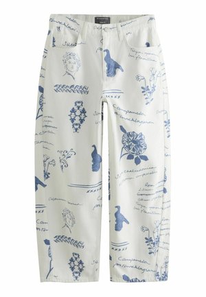 Next, TALL FIT - NATIONAL TRUST X HIGH RISE BARREL LEG JEANS - Wide Leg - ecru blue print