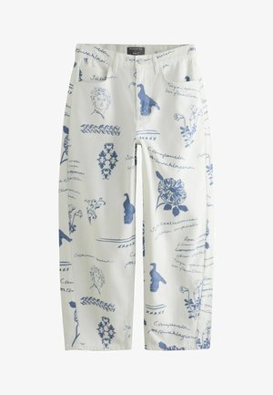 Next, TALL FIT - NATIONAL TRUST X HIGH RISE BARREL LEG JEANS - Wide Leg - ecru blue print