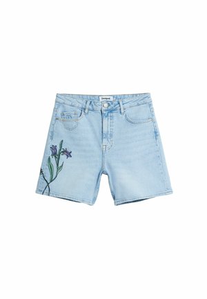 Desigual BERMUDA FLOWER - Denim shorts - blue