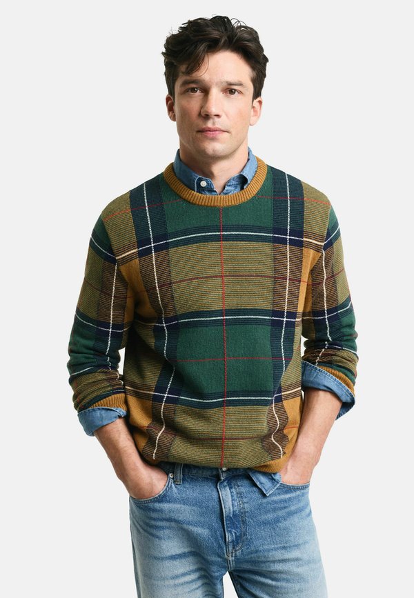 CHECKED C-NECK - Strickpullover - wooden beige