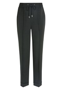 Joggers ajustados de color negro, con cintura elástica, cordón ajustable y dos pliegues frontales; los puños presentan un diseño entallado.