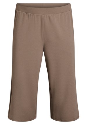 Brown knee-length shorts with an elastic waistband, made from smooth, stretchy fabric. Features a simple design with no visible patterns or accents.
