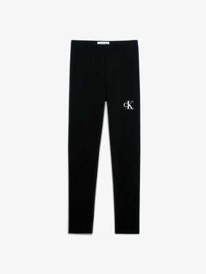 Fekete leggings, rugalmas anyagból, szoros szabással, egy kis fehér "CK" logóval a derékrész közelében.