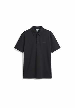 Polo nera a maniche corte con colletto, patta con bottoni e sottile logo "Morato" sul petto a sinistra.