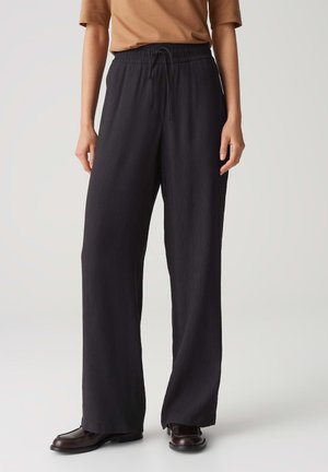 HIGH RISE LONG WIDE FIT CRINKLE - Trousers - midnight brown