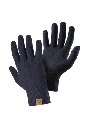 Gebreide handschoenen in donker marineblauw, met een geribde manchet en een gestructureerde afwerking, voorzien van een klein leren label met merk op het polsgedeelte.