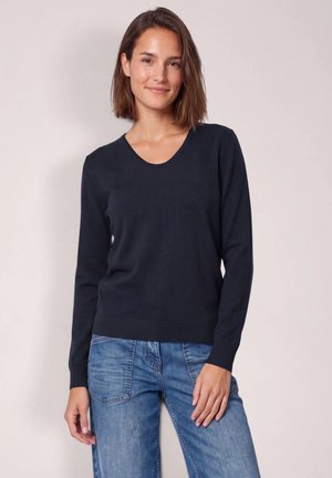 Cecil, SWEATER WITH A ROUNDED V-NECKLINE - Pullover - urban dark blue