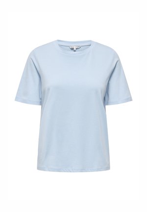 T-shirt a maniche corte dal collo rotondo in azzurro chiaro, dal design semplice, mostrata su sfondo bianco.