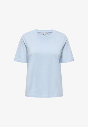 Camiseta de manga corta de cuello redondo en color azul claro, de diseño sencillo, mostrada sobre un fondo blanco.